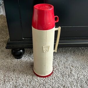 Vintage Thermos Red And Cream